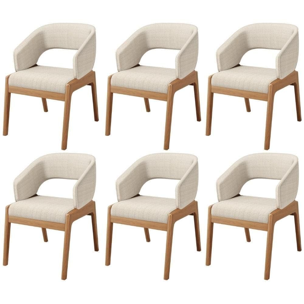 Kit 06 Cadeiras De Jantar E Estar Living Estofada Lince L02 Linho Palha - Lyam Decor