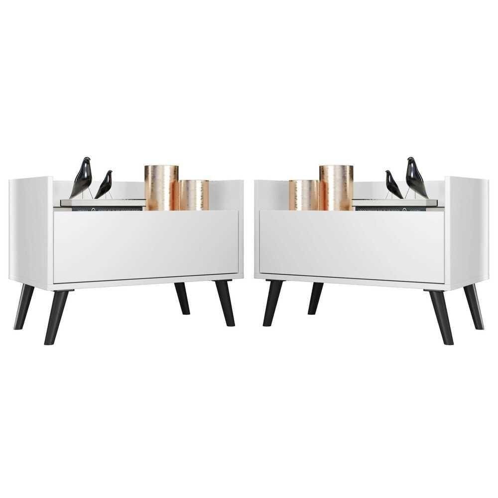 Kit Com 2 Mesas De Cabeceira 60Cm Retrô Multimóveis V3633 Branca/Preta Branco/Preto