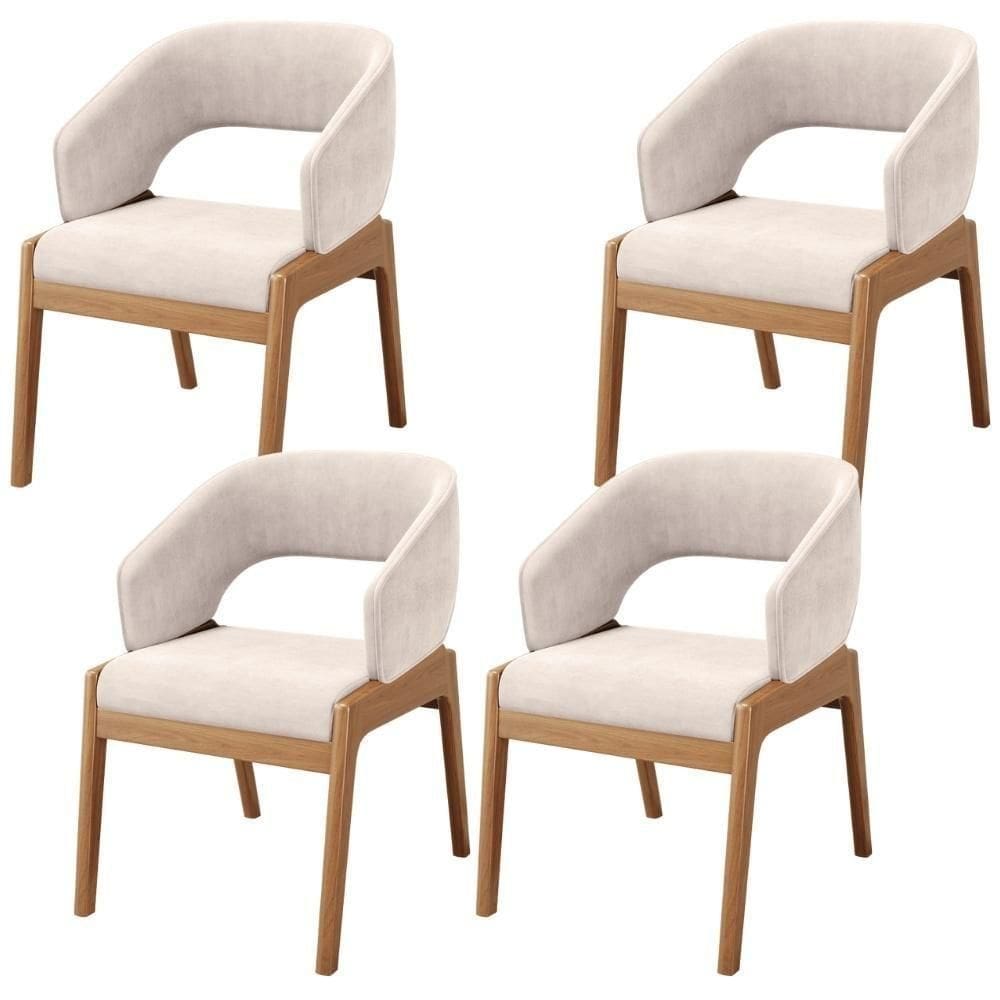 Kit 04 Cadeiras De Jantar E Estar Living Estofada Lince L02 Suede Bege - Lyam Decor