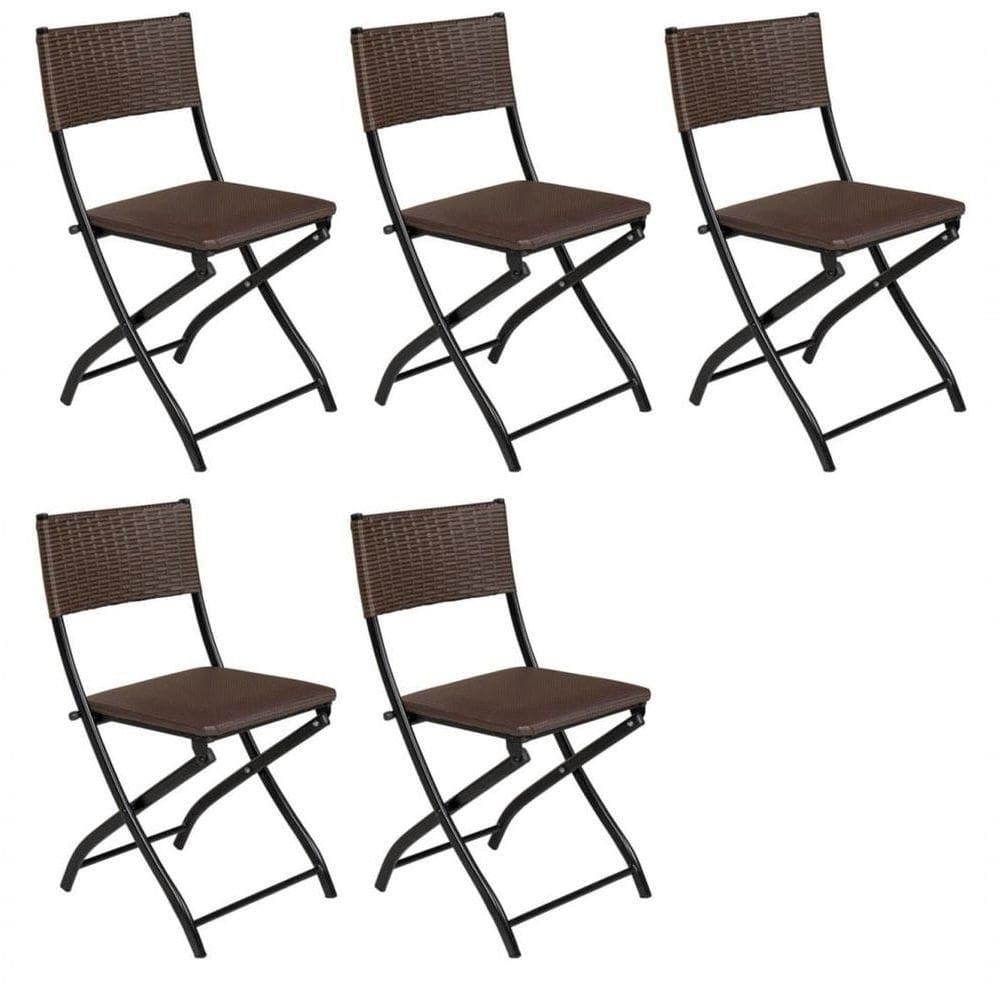 Cadeira Dobravel Bar, Lanchonete Castanho - Kit 5 Pc