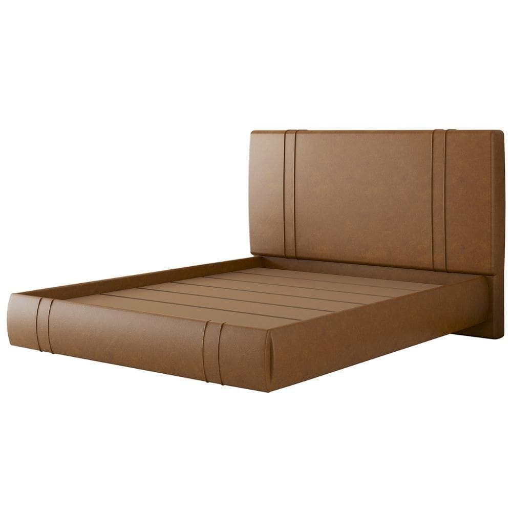 Cama Queen Flutuante Com Cabeceira 160cm Lyra Sintético Camel S05 - Mpozenato