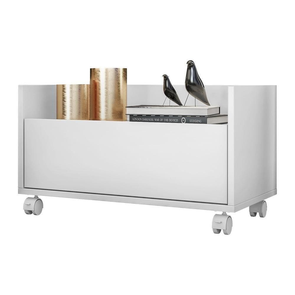 Mesa De Cabeceira 80Cm Com Rodízios Multimóveis V4006 Branco