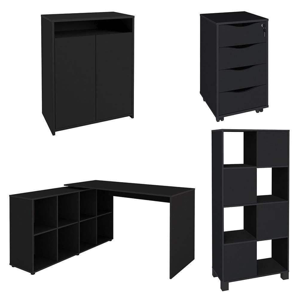 Conjunto Escritório Home Office 4 Peças Mity A06 Preto - Mpozenato