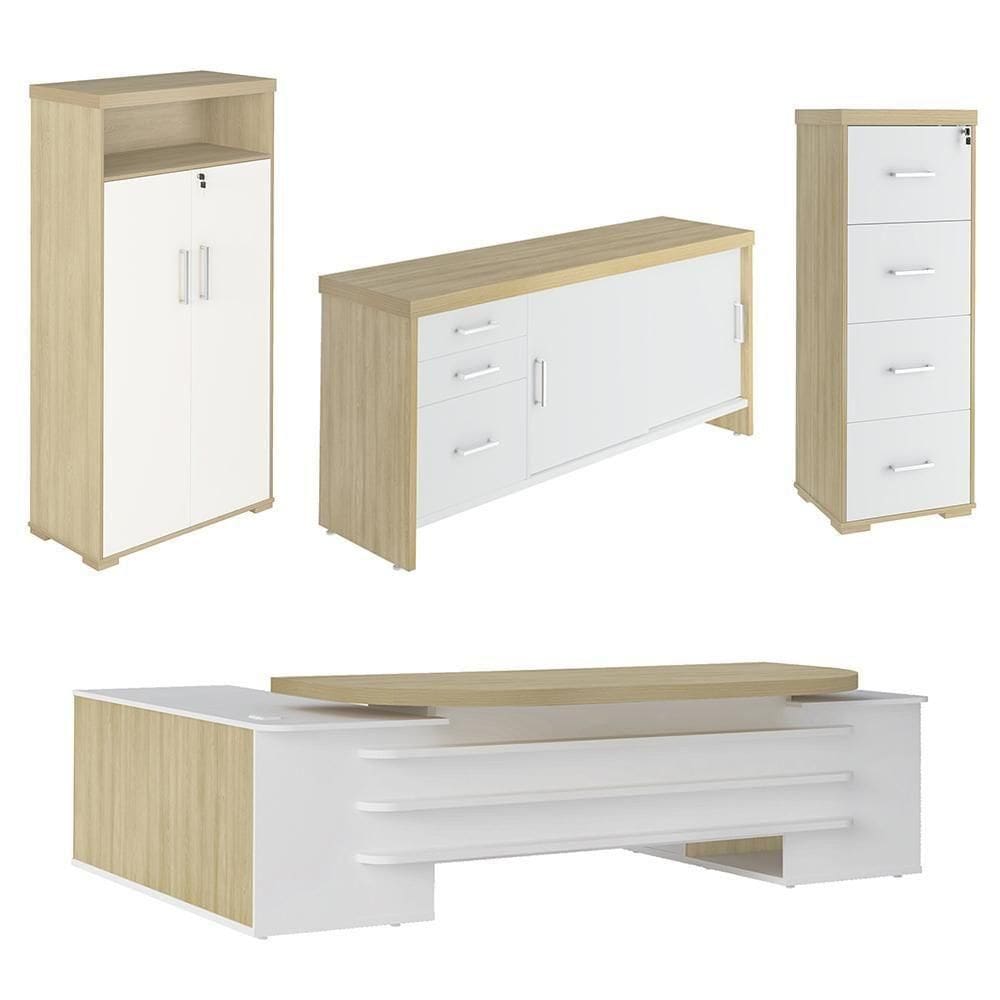Conjunto Escritório Home Office 4 Peças Corp A06 Carvalho/branco - Mpozenato