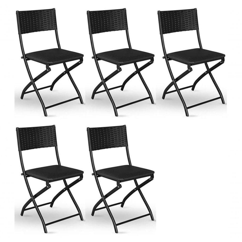 Cadeira Dobravel Bar, Lanchonete Preto - Kit 5