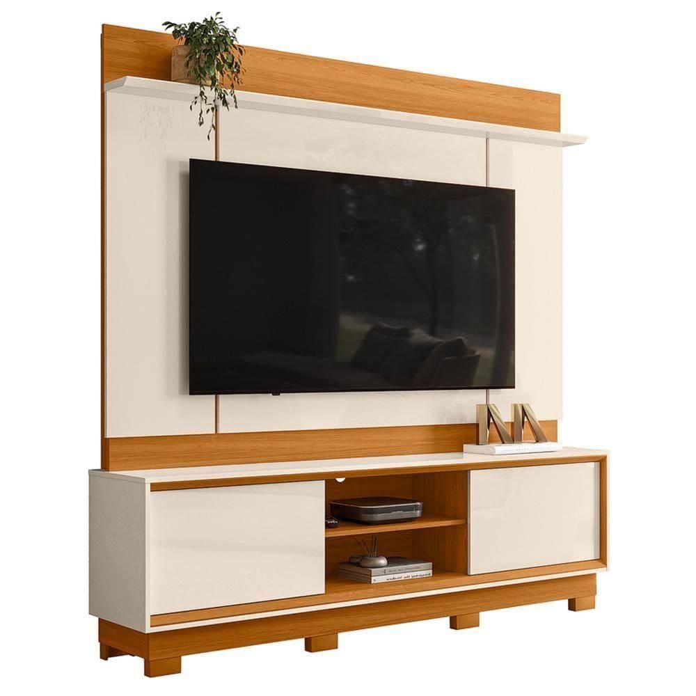 Estante Home Theater Siena Cinamomo/off White Para Tv Até 75” Com Pés - Madetec Cinamomo/off White