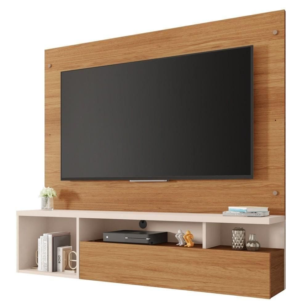 Painel Para 55 Pol Com Bancada Suspensa 136cm Freijó/off White - Caemmun