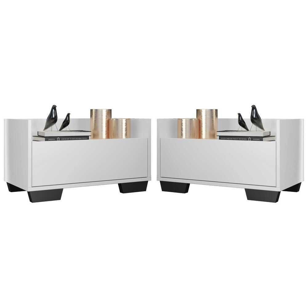 Kit Com 2 Mesas De Cabeceira 80Cm Multimóveis V4003 Branca/Preta Branco/Preto