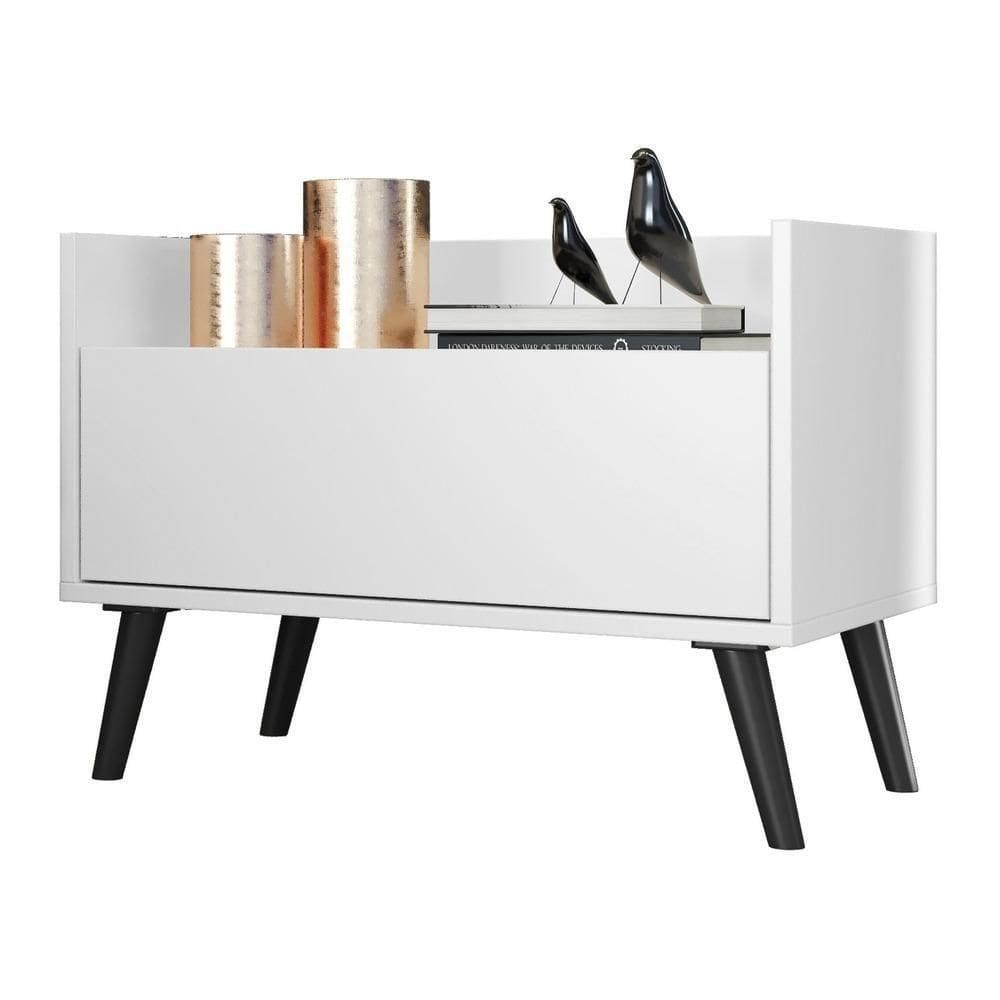 Mesa De Cabeceira 60Cm Retrô Multimóveis V3627 Branca/Preta Branco/Preto