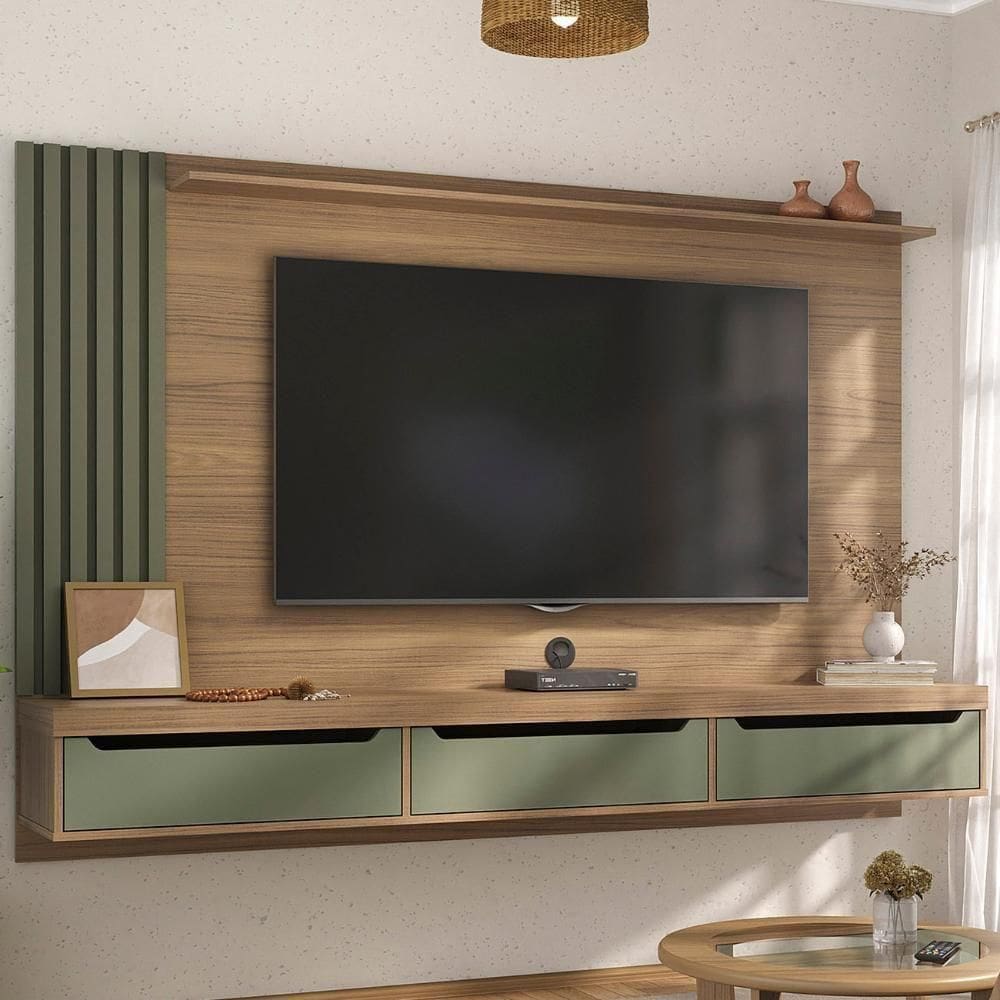 Painel TV 75 Polegadas E Bancada Suspensa Vale Carvalho Menta A09 - Mpozenato