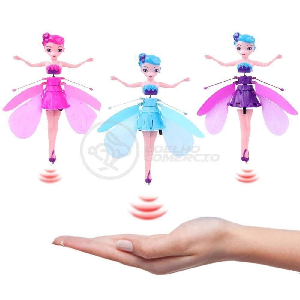 Boneco Princesa Aerocraft Fada Voadora Azul 19Cm C/ Luz