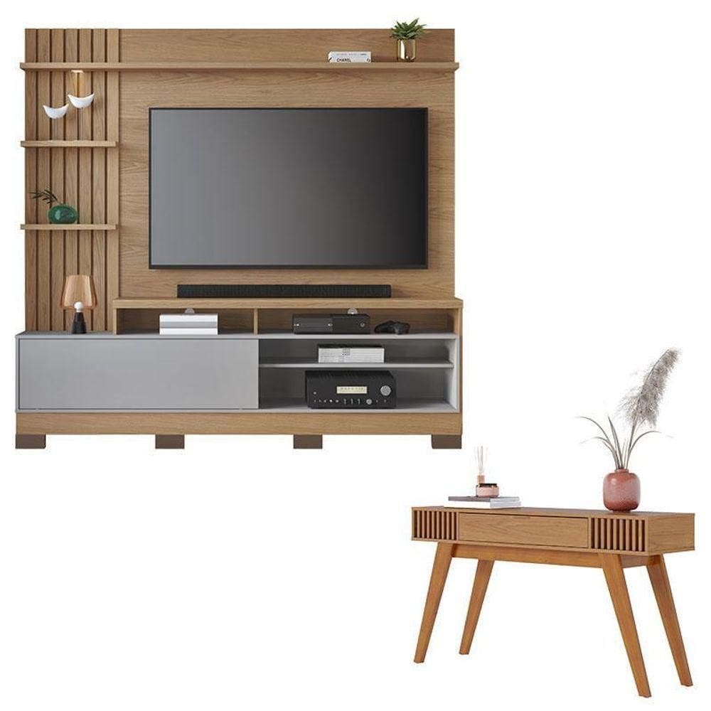 Estante Home Theater Maceió Com Pés Freijó Cinza Acetinado E Aparador Riviera Freijó – Colibri