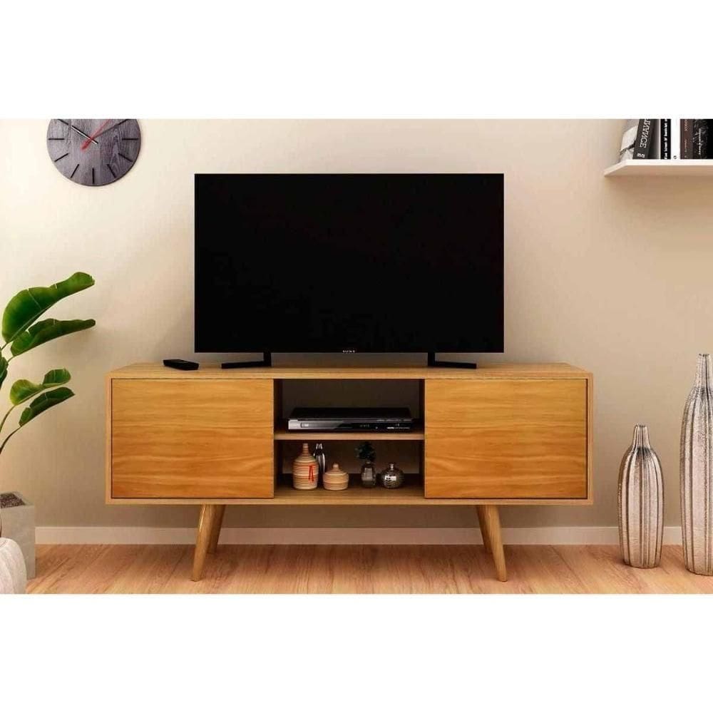 Rack Bancada P/ Tv Até 50 Pol R1464 C/ Nicho E Pés 136cm Amêndoa - Tecno Mobili