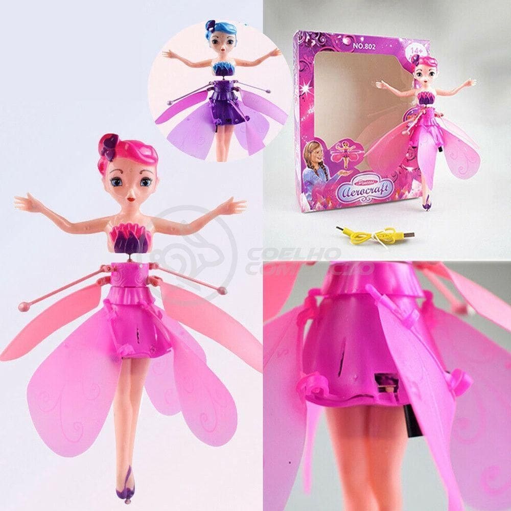 Boneco Princesa Aerocraft Fada Voadora Roxo 19Cm C/ Luz