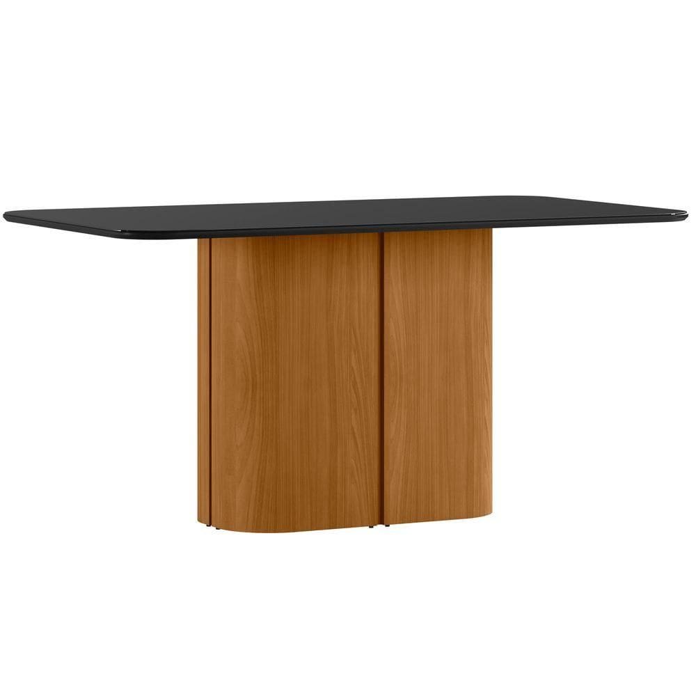 Mesa De Jantar Para 8 Lugares 180cm Tampo Mdf Com Vidro Serena Ypê/preto - New Ceval