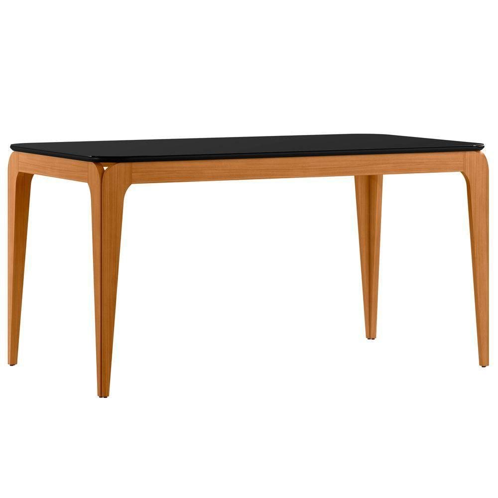 Mesa De Jantar Para 6 Lugares 1,60m Tampo Mdf Com Vidro Aurea Ypê/preto - New Ceval