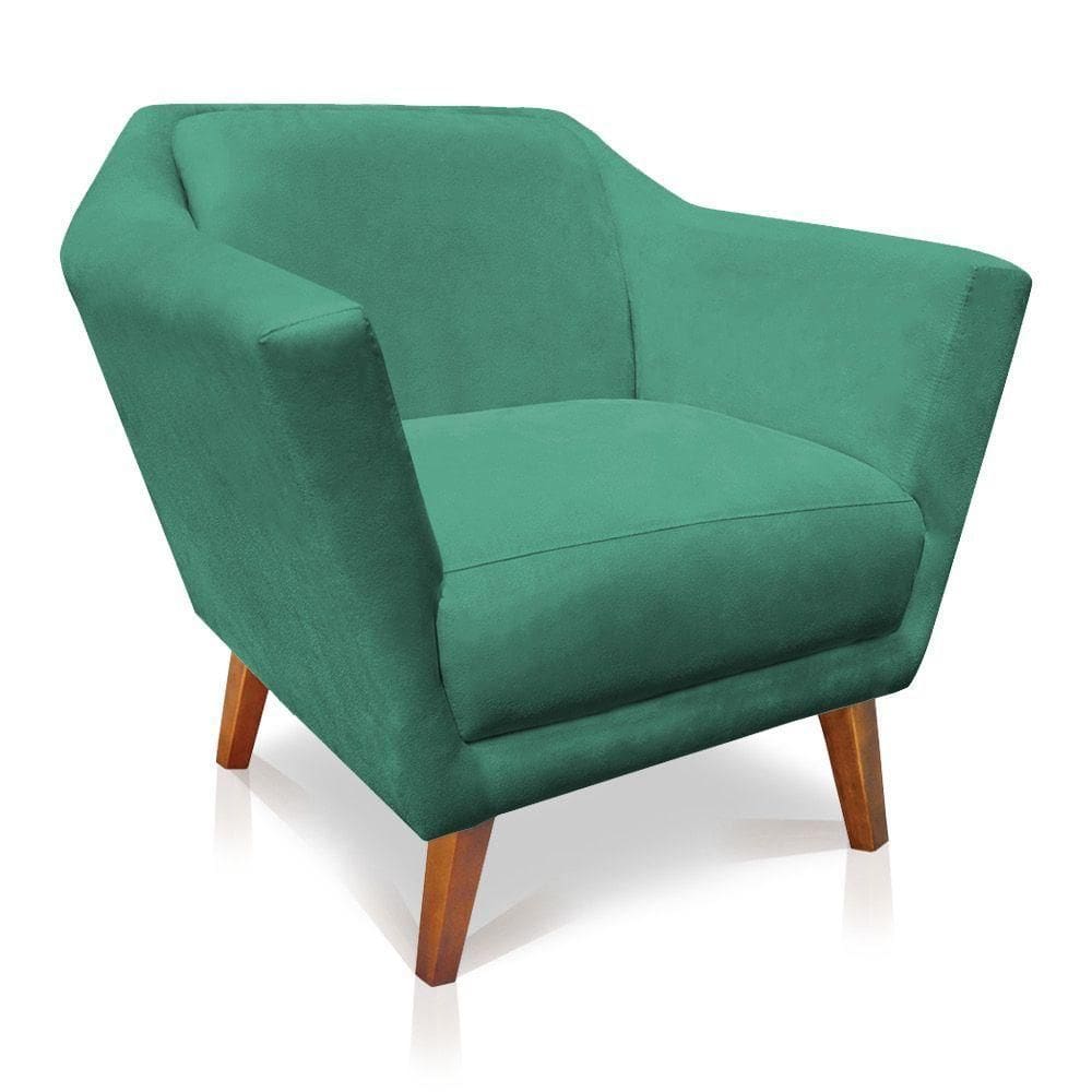 Poltrona Decorativa Lorena Suede Pés Castanho Azul Turquesa