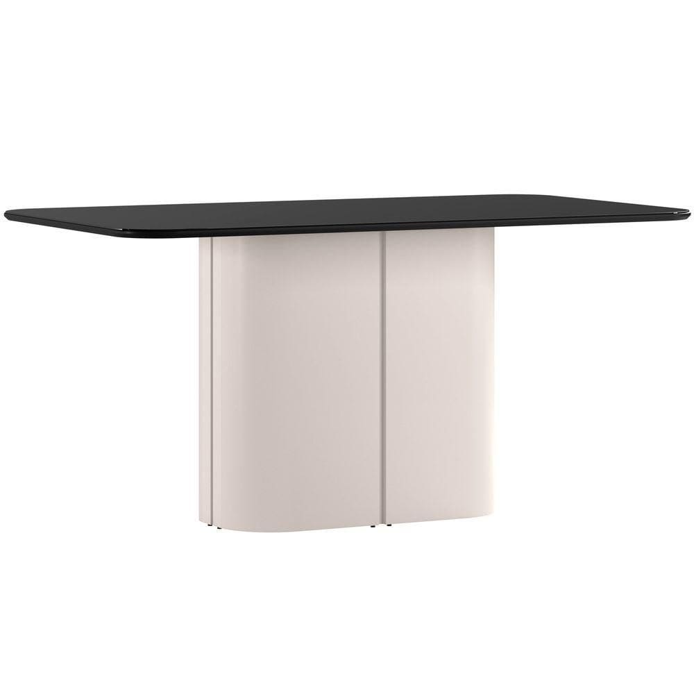 Mesa De Jantar Para 6 Lugares 160cm Tampo Mdf Com Vidro Serena Off White/preto - New Ceval