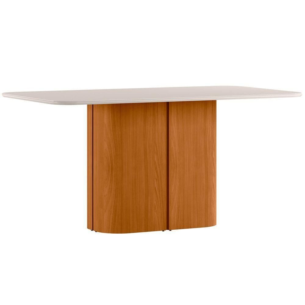 Mesa De Jantar Para 8 Lugares 180cm Tampo Mdf Com Vidro Serena Ypê/off White - New Ceval