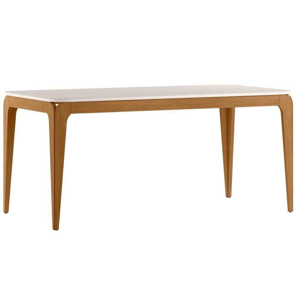 Mesa De Jantar Para 6 Lugares 1,80m Tampo Mdf Com Vidro Aurea Ypê/off White - New Ceval