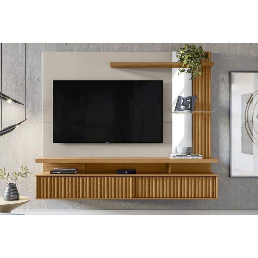 Painel Home P/ Tv Até 60 Pol Maragogi C/ 2 Porta E 2 Prateleiras 182x154cm Nature/off White - Linea Brasil