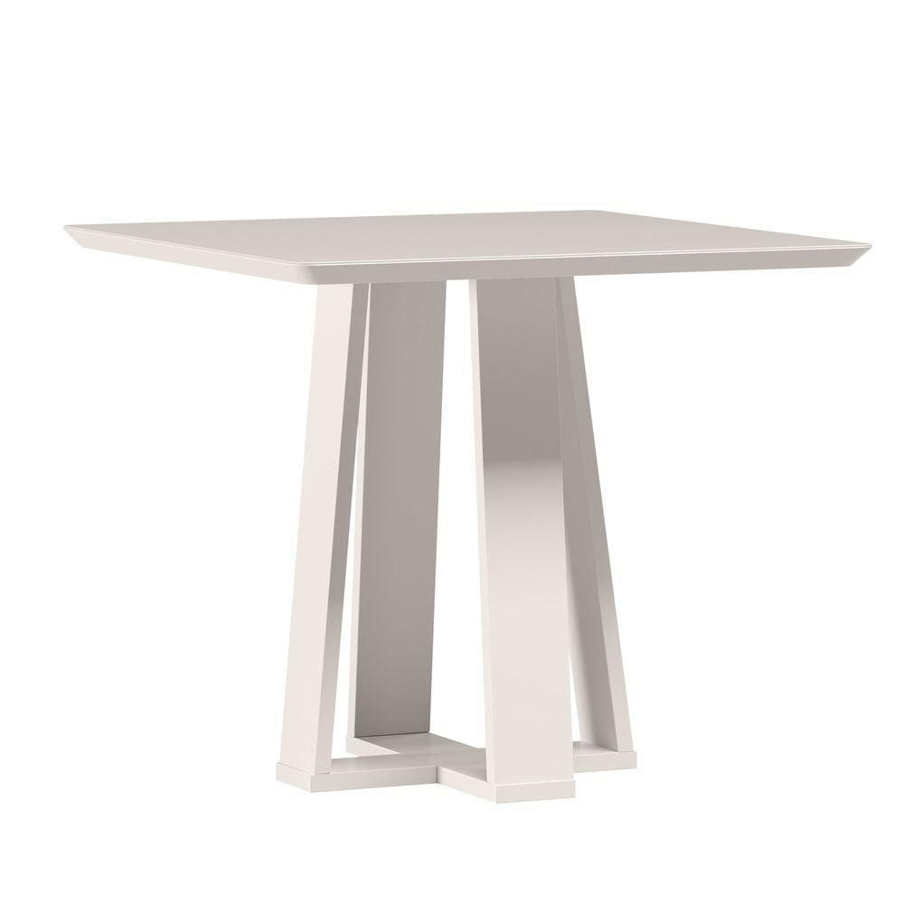 Mesa De Jantar Para 4 Lugares 90cm Tampo Quadrado Com Vidro Rubi Off White - New Ceval