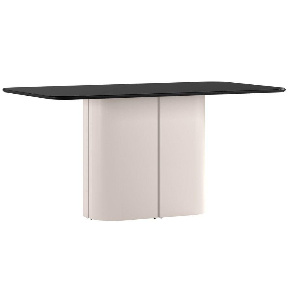 Mesa De Jantar Para 8 Lugares 180cm Tampo Mdf Com Vidro Serena Off White/preto - New Ceval