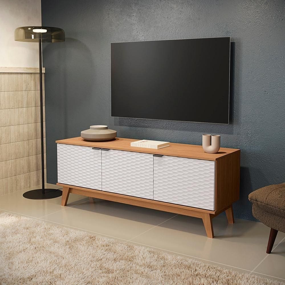 Rack Kappesberg 3 Portas 3d Canela/branco 136cm