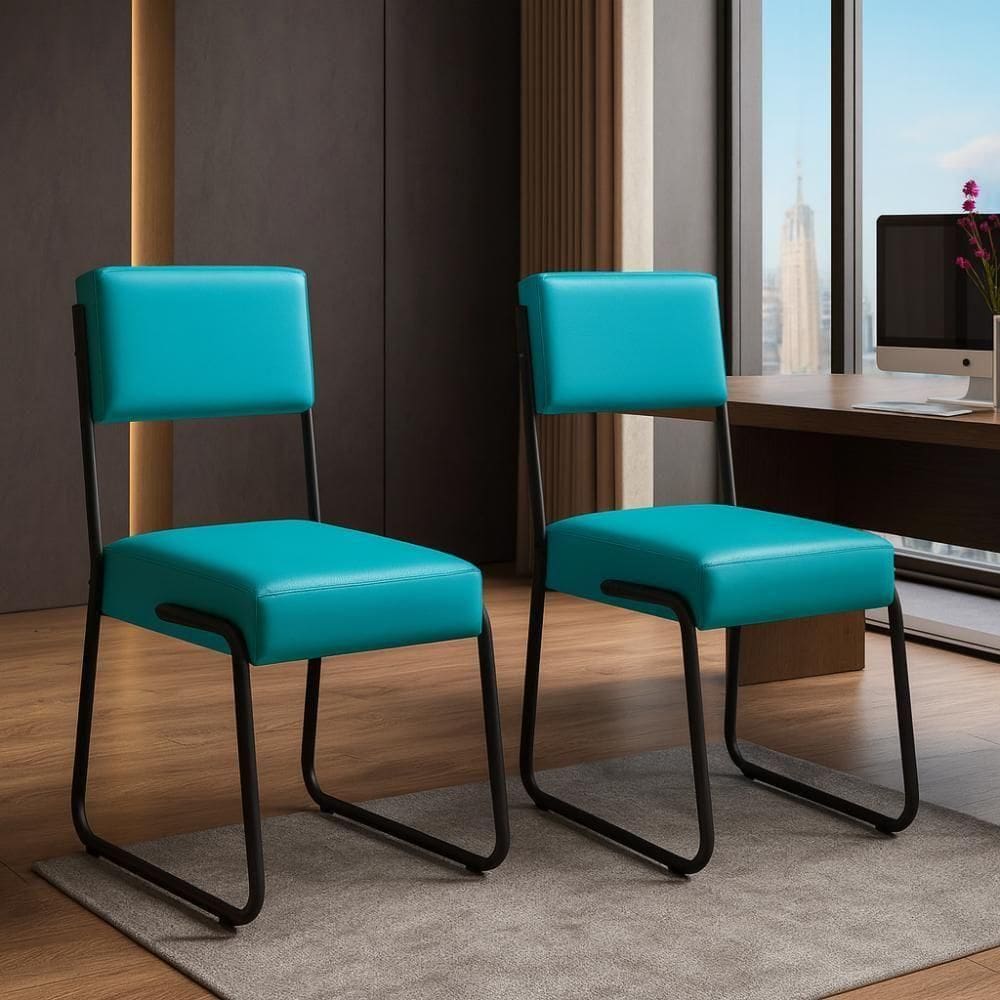 Kit 2 Cadeiras Decorativa Sala De Estar Cozinha Jantar Flórida Couro Sintético Turquesa Tubo Preto