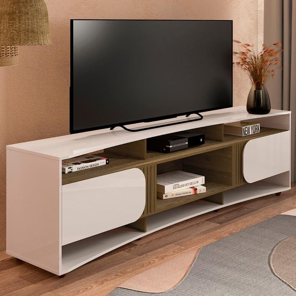 Rack TV 86 Polegadas 220cm Com 2 Portas Reno Off White Pinho A09 - Mpozenato