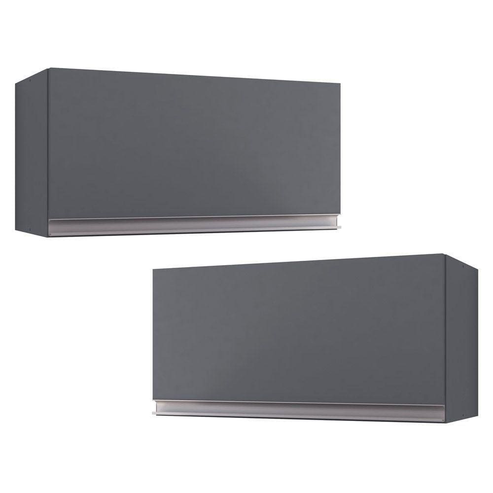 Kit 02 Armários Aéreo Geladeira Cozinha Andréia 60cm 01 Porta Cinza Escuro - Abmaza