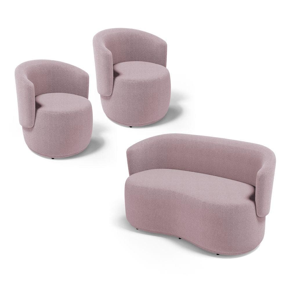 Kit 2 Poltronas E 1 Namoradeira Aisha Orgânica Bouclê Rosê - Abmaza