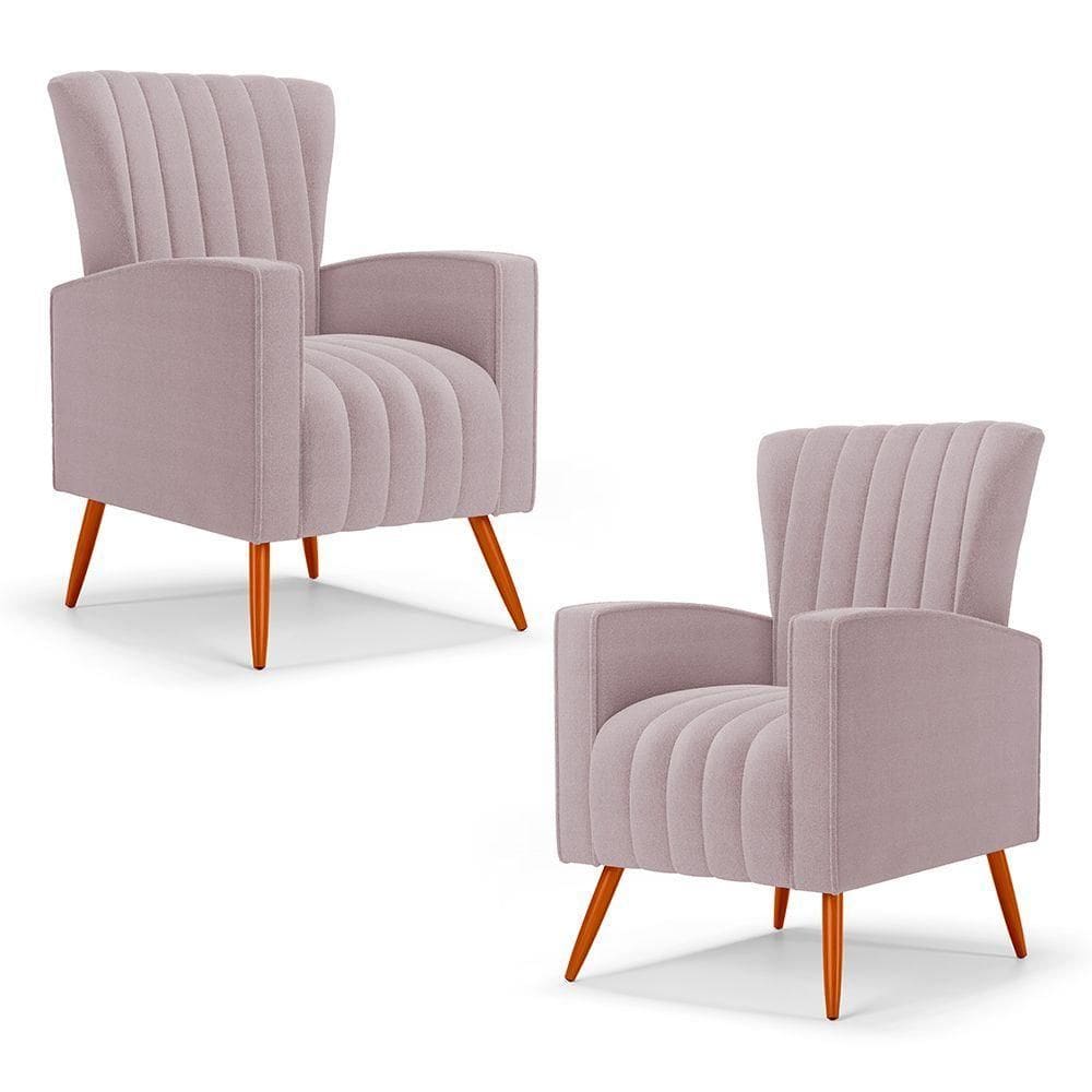 Kit 02 Poltronas Decorativas Melody Com Pés Palito Bouclê Rosê - Abmaza