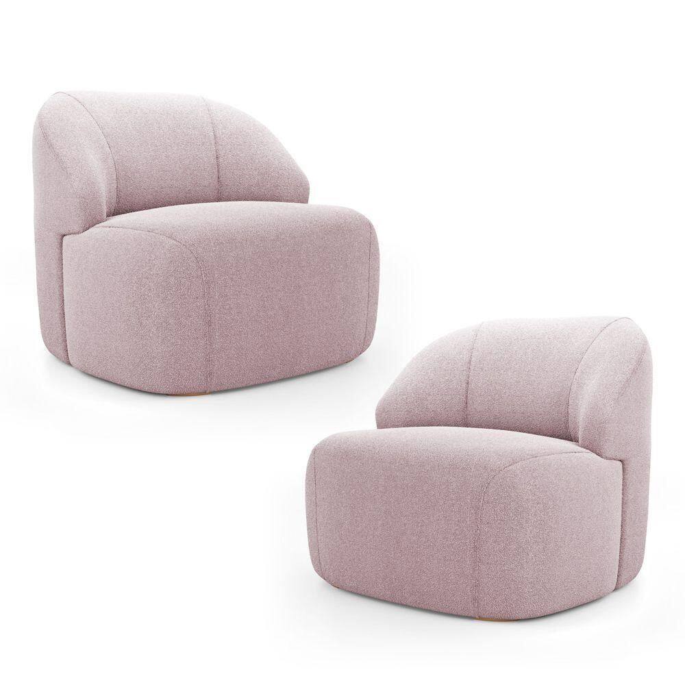 Kit 02 Poltronas Decorativas Kaya Orgânica Bouclê Rosê - Abmaza