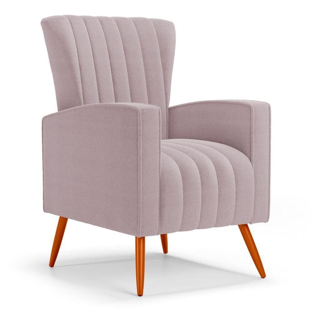Poltrona Decorativa Melody Com Pés Palito Bouclê Rosê - Abmaza