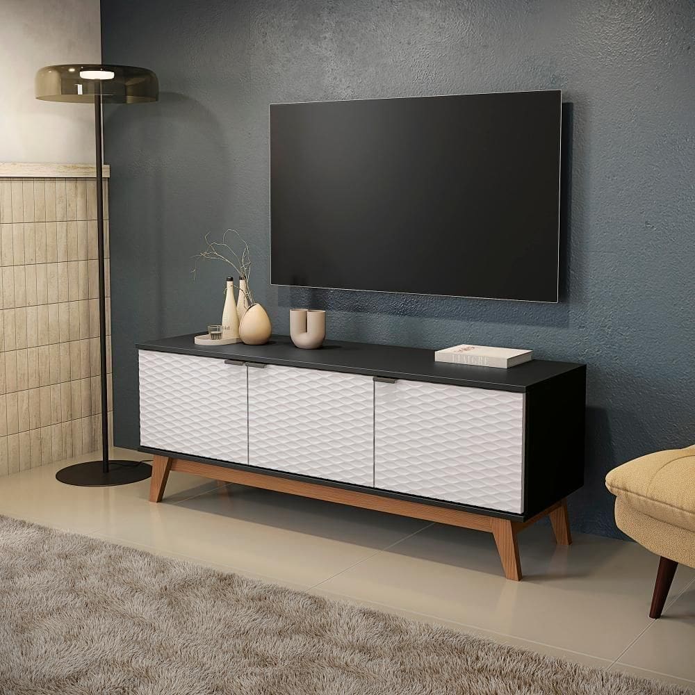 Rack Kappesberg 3 Portas 3d Preto Fosco/branco 136cm