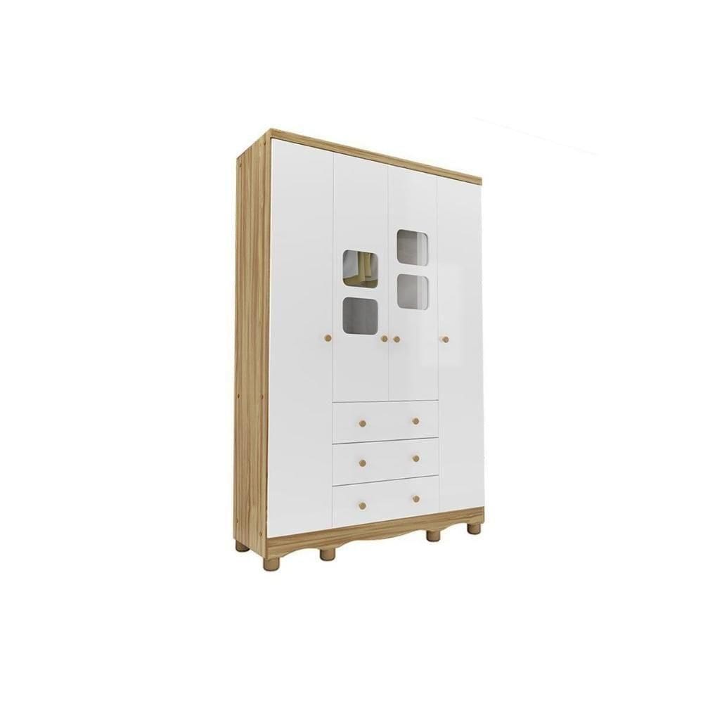 Guarda Roupa Infantil C/ 4 Portas (2 Cristal) E 3 Gavetas Uli Branco/amendoa - Peroba