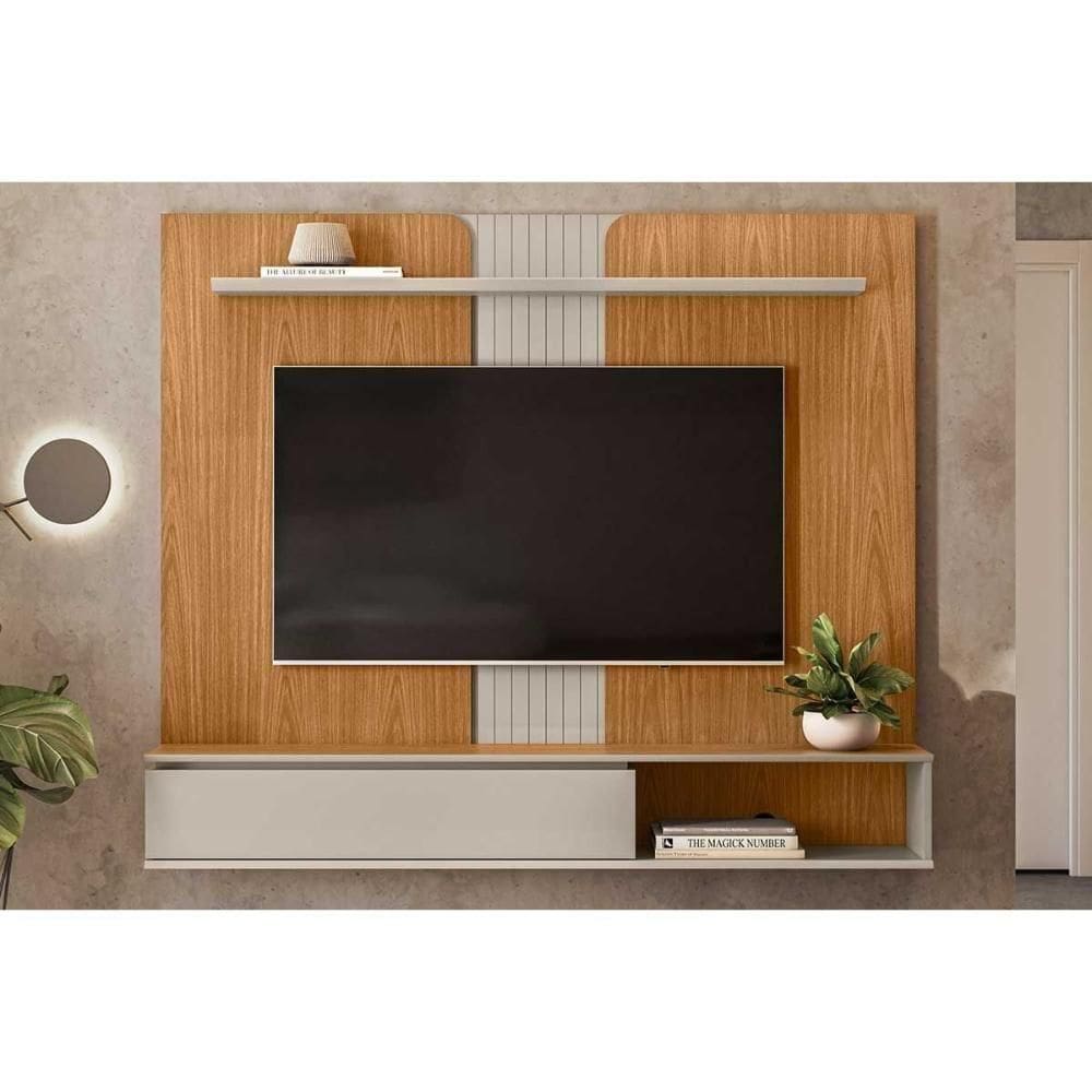 Painel Home P/ Tv Até 65 Pol Friburgo C/ 1 Porta E 1 Prateleira 160x136cm Nature/off White - Linea