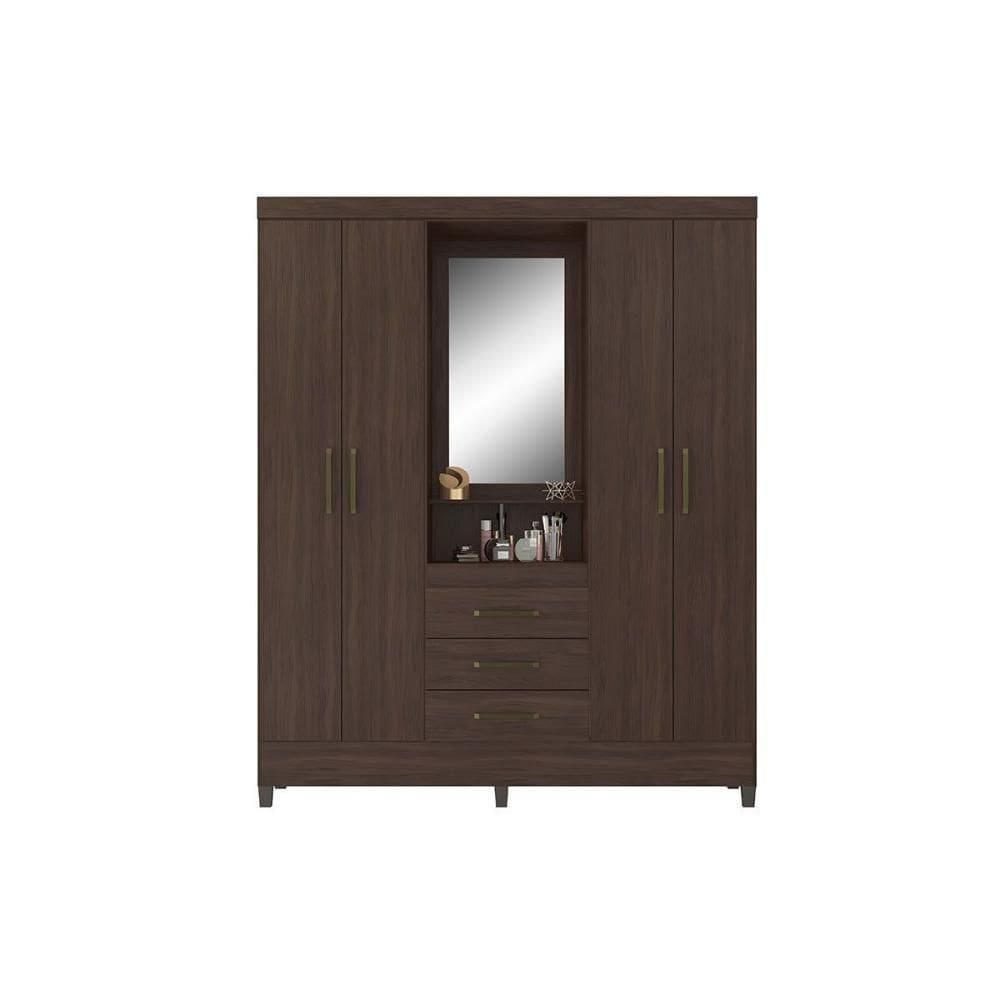 Guarda Roupa Solteiro 4 Portas E 3 Gavetas C/ 1 Espelho Capelinha Persia Cafe Touch - Demóbile