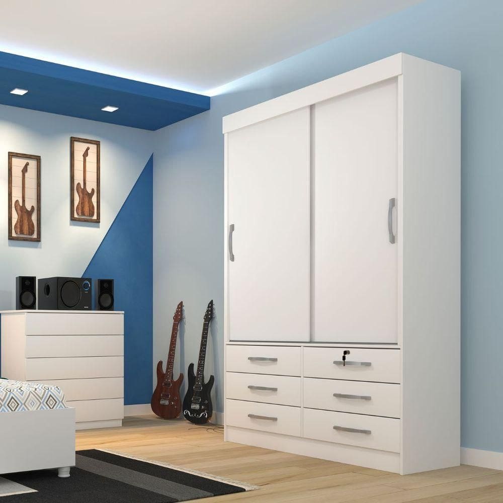 Guarda Roupa 2 Portas 6 Gavetas Chicago Tcil Móveis Branco