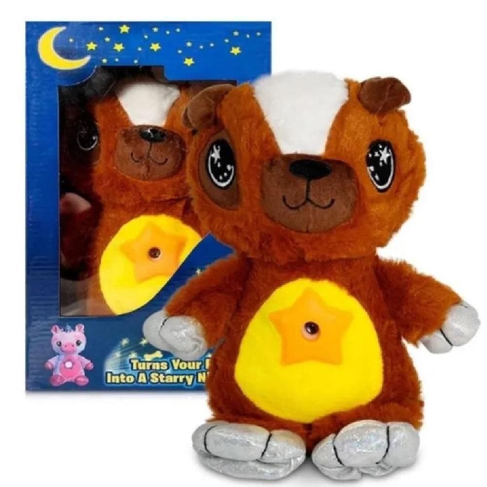 Urso Luminaria Pelucia Musical Projetor Estrelas Ceu Teto Abajur Infantil Bebe Brinquedo Marrom