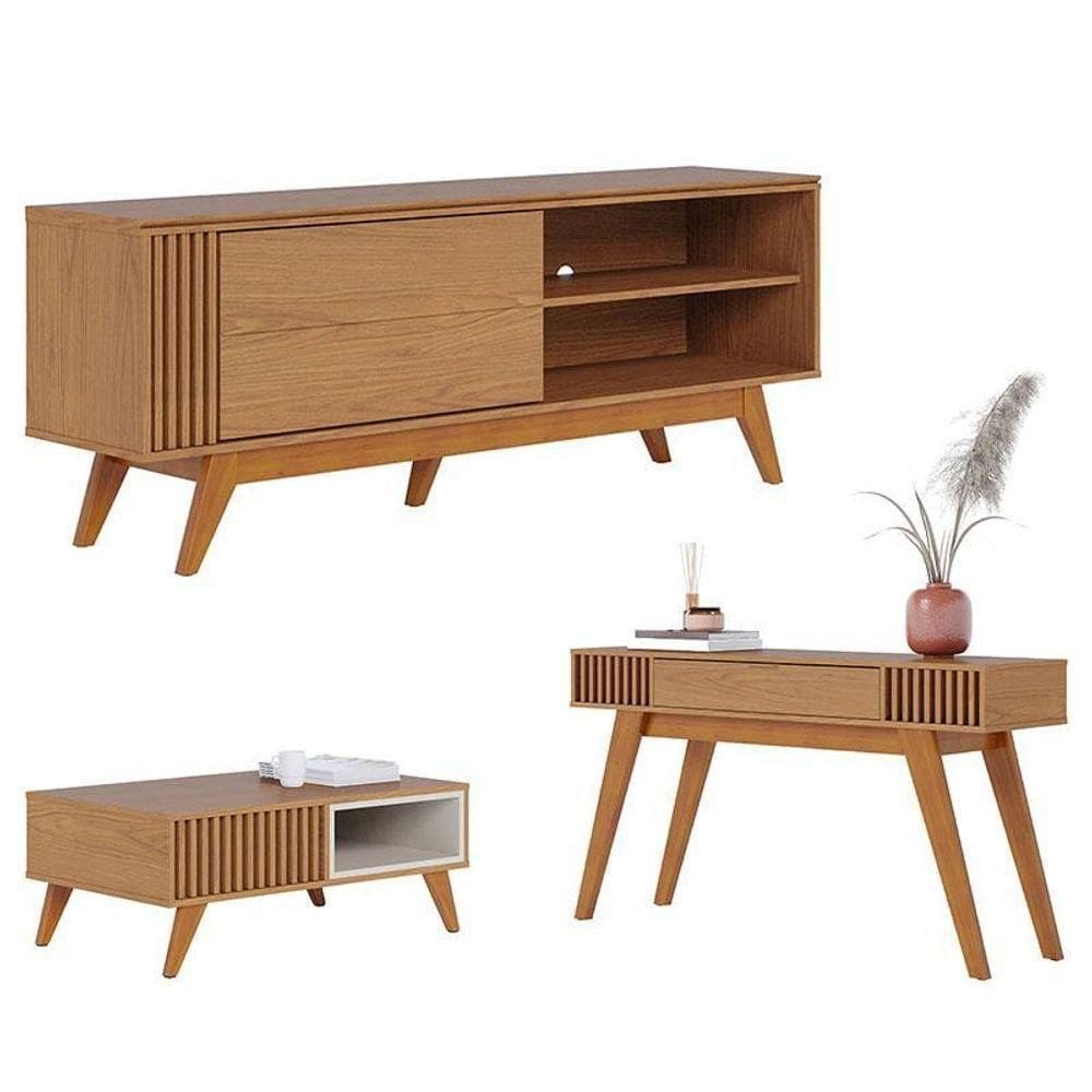 Rack Bancada Otawa Com Aparador Riviera Freijó E Mesa De Centro Jeri Freijó Off White – Colibri