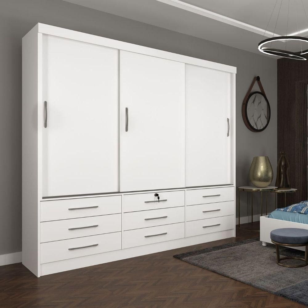 Guarda Roupa 3 Portas 9 Gavetas Chicago Tcil Móveis Branco