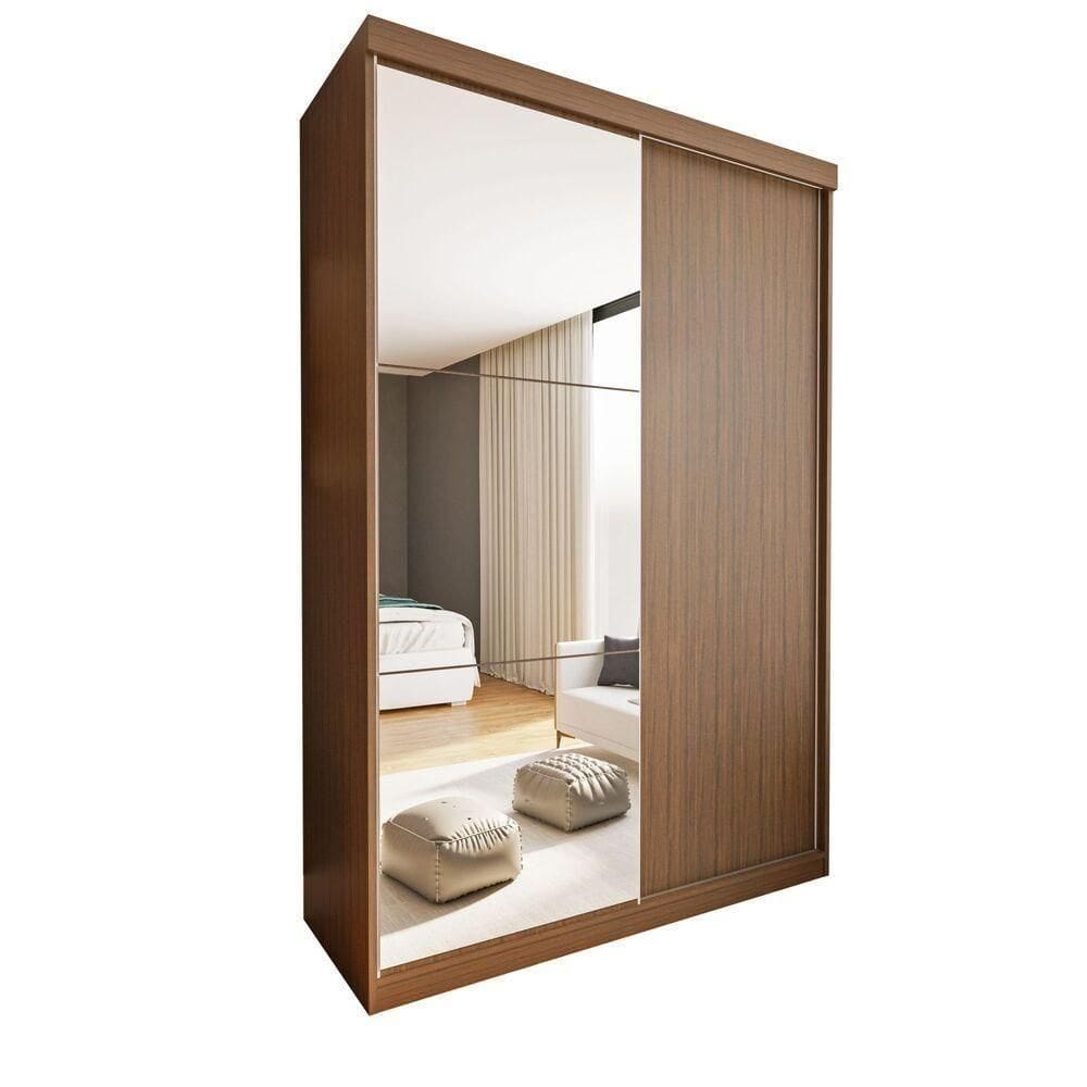 Guarda Roupa 2 Portas De Correr Com Espelho 2 Gavetas Cléo Minastex Freijó