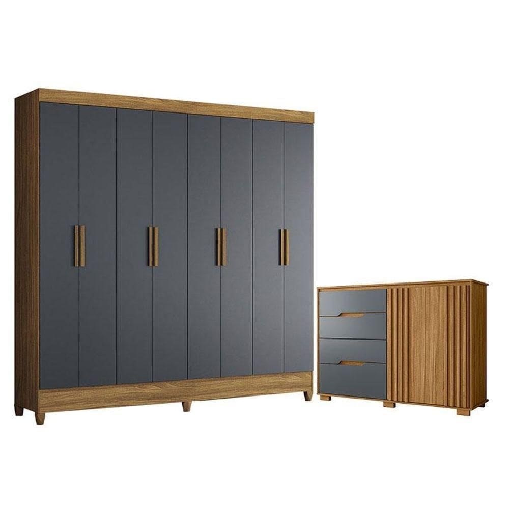 Guarda Roupa Casal Marajó E Cômoda Texas Freijó Cinza - Moval