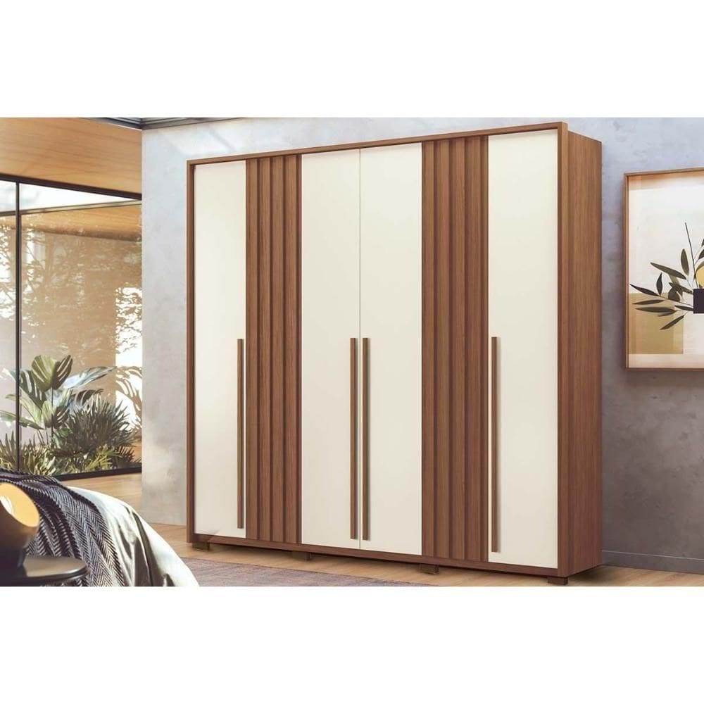 Guarda Roupa Casal 6 Portas E 4 Gavetas C/ Pés Coimbra Jatoba/areia - Santos Andirá