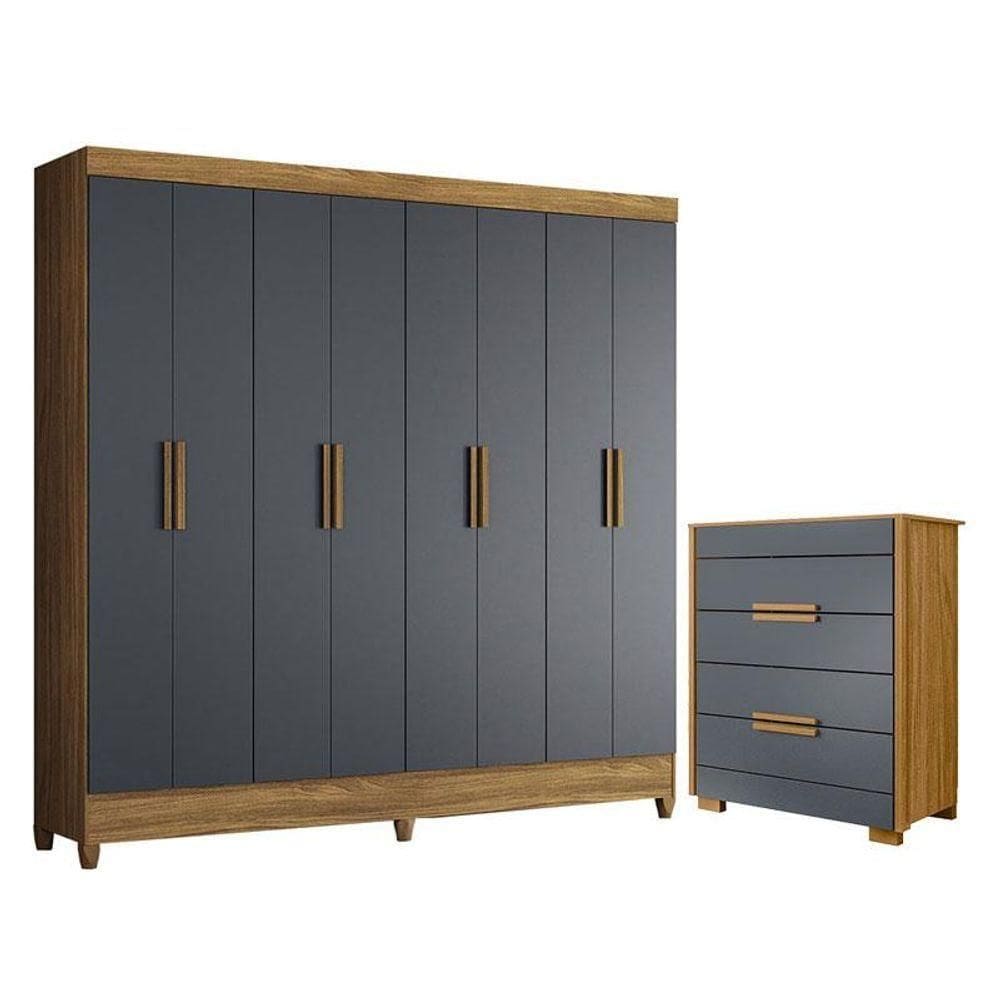 Guarda Roupa Casal Marajó E Cômoda Dhara Freijó Cinza - Moval