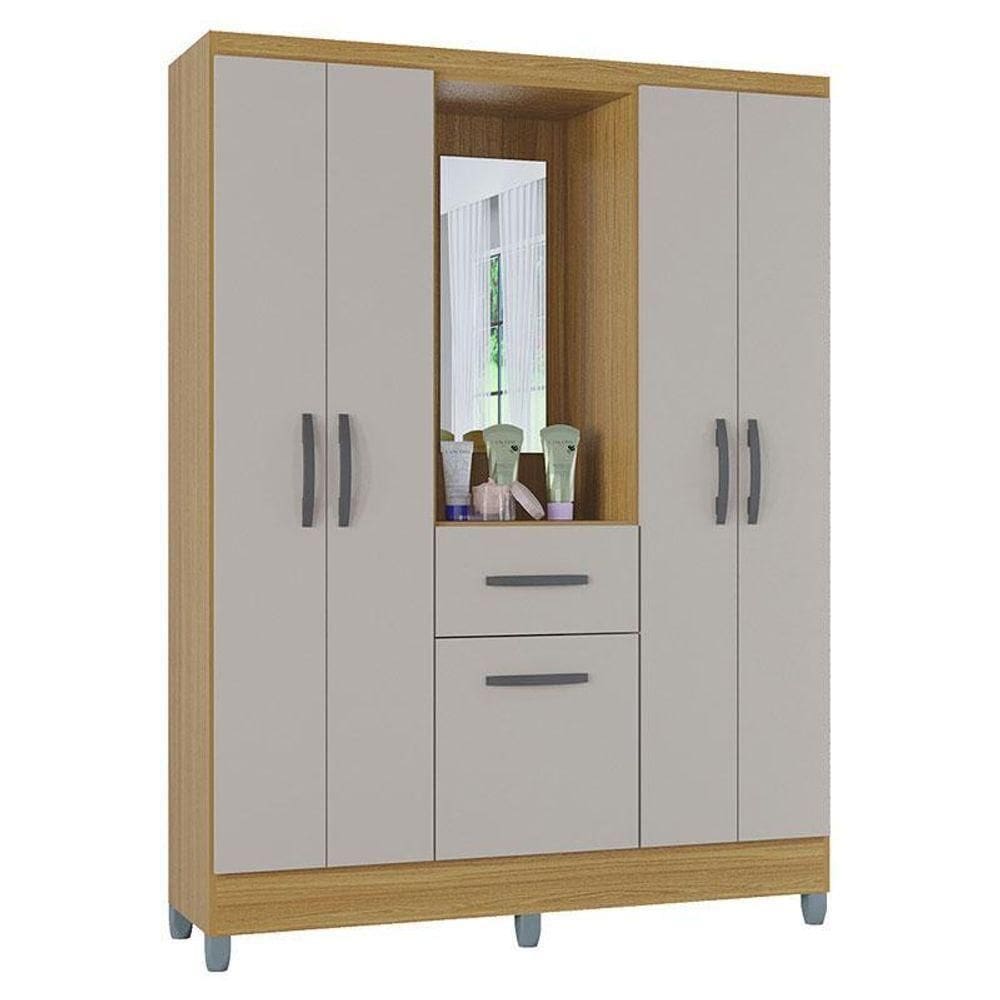 Guarda Roupa Solteiro Atlas Capelinha 5 Portas Damasco Off White Brilho - Poquema