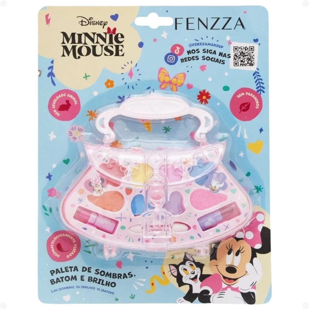 Kit Maquiagem Infantil Fenzza Disney Minnie Mouse: Paleta de Sombras, Batom e Brilho Ref. DIS006