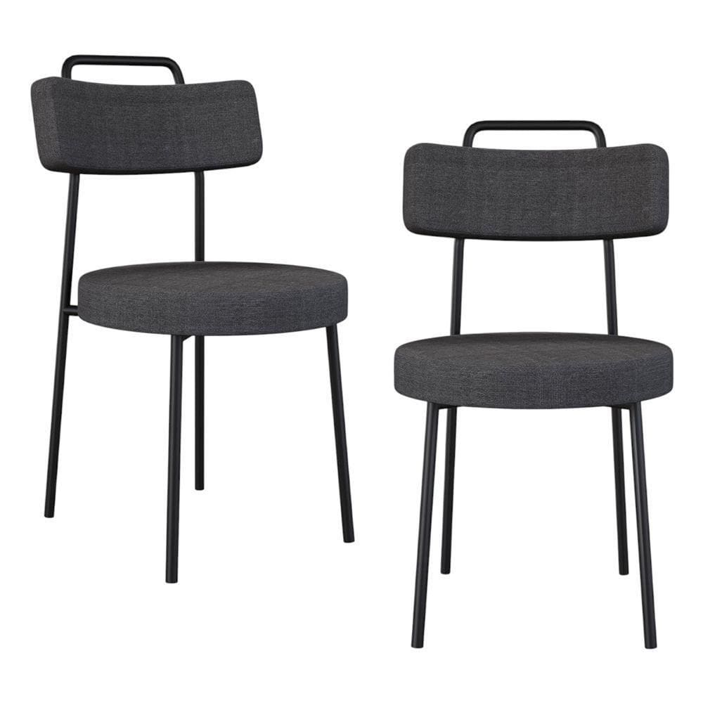 Kit 02 Cadeiras Sala De Jantar Kobe Estofada Com Encosto Linho Grafite - Abmaza